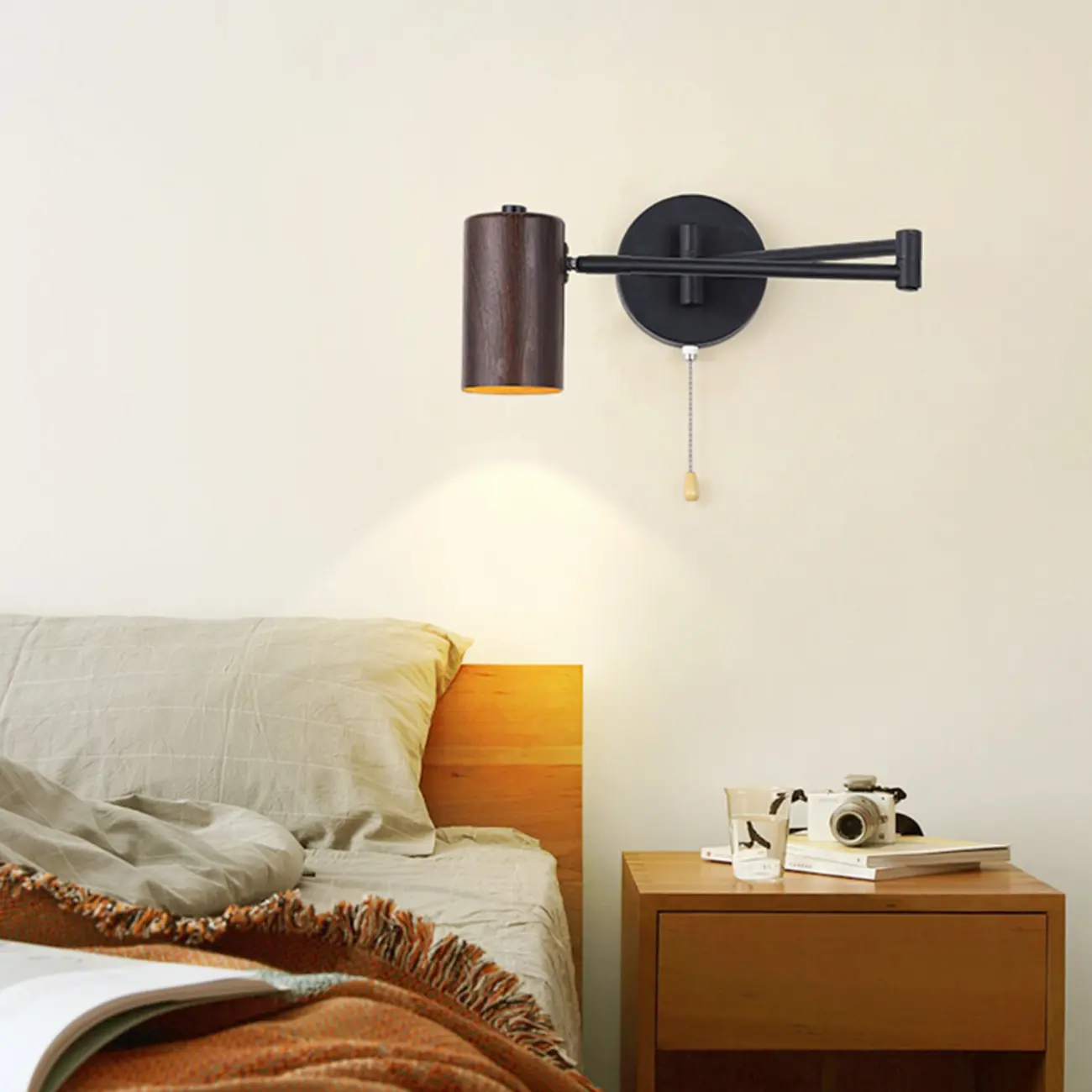 White and Black Metal Swing Arm Wall Light with Cylindrical Shade Image - 3 | homeyfad