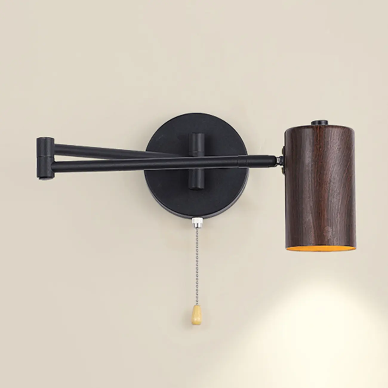 White and Black Metal Swing Arm Wall Light with Cylindrical Shade Image - 4 | homeyfad