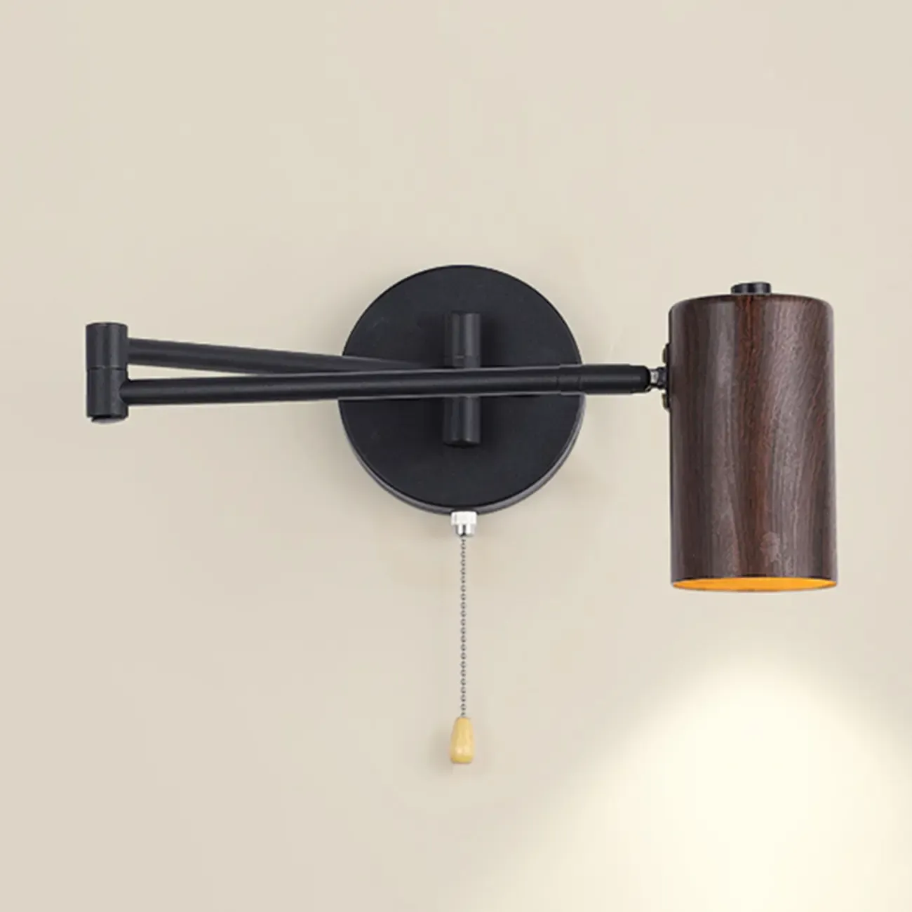 White and Black Metal Swing Arm Wall Light with Cylindrical Shade Image - 4