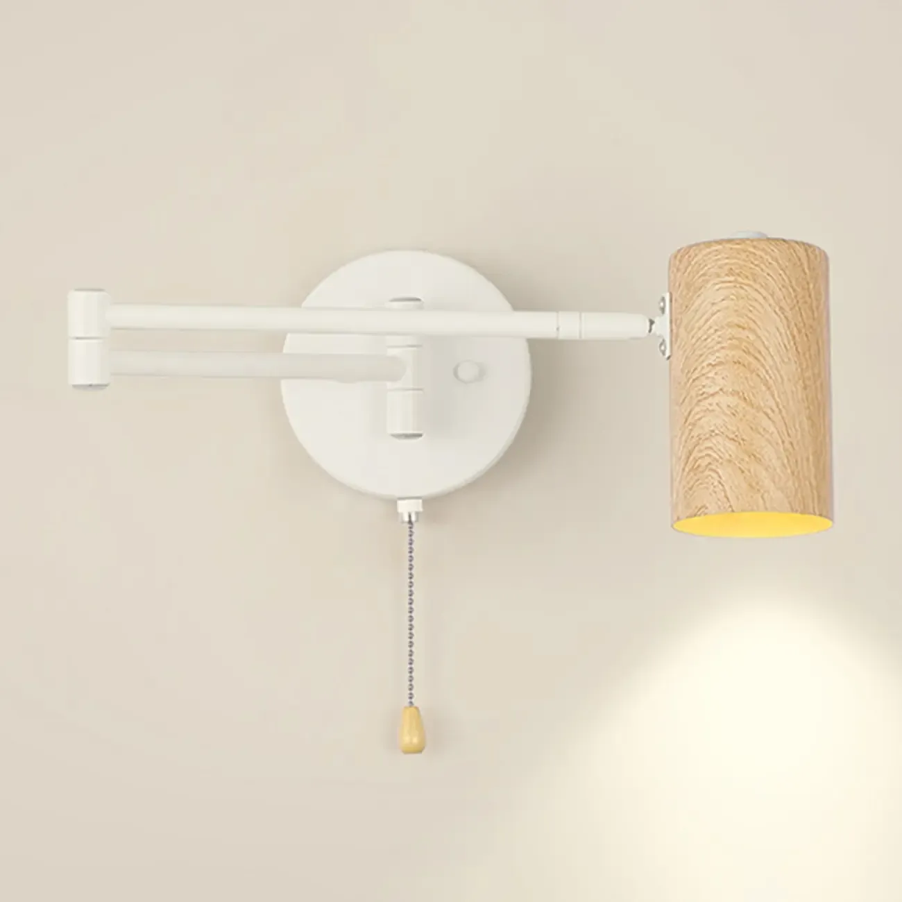 White and Black Metal Swing Arm Wall Light with Cylindrical Shade Image - 6