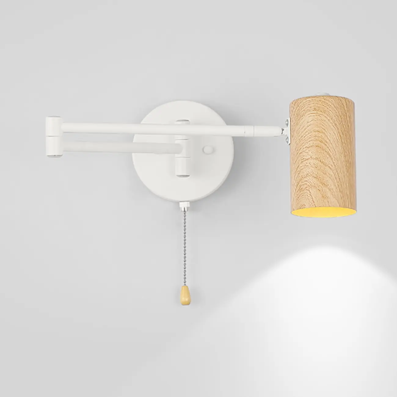 White and Black Metal Swing Arm Wall Light with Cylindrical Shade Image - 5 | homeyfad