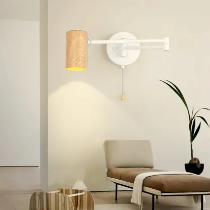 White and Black Metal Swing Arm Wall Light with Cylindrical Shade Image - 9