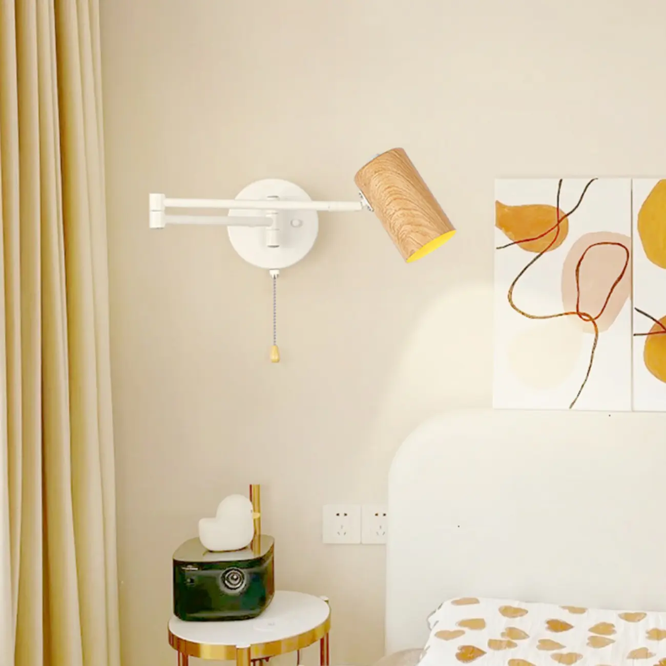 White and Black Metal Swing Arm Wall Light with Cylindrical Shade Image - 10 | homeyfad