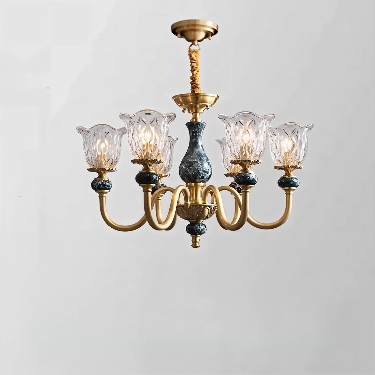 European Elegant Brass Flower Shape Clear Glass Chandelier Image - 4 | homeyfad