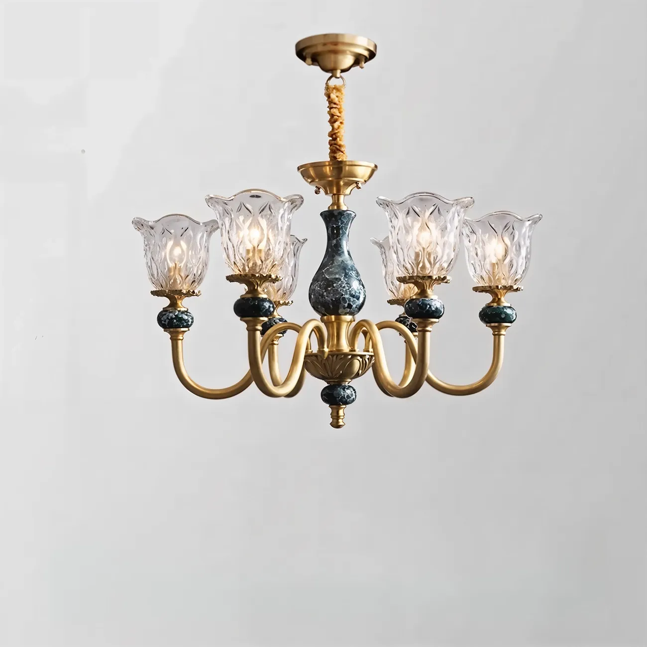 European Elegant Brass Flower Shape Clear Glass Chandelier Image - 4