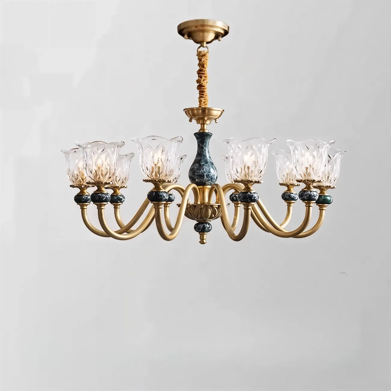 European Elegant Brass Flower Shape Clear Glass Chandelier Image - 5