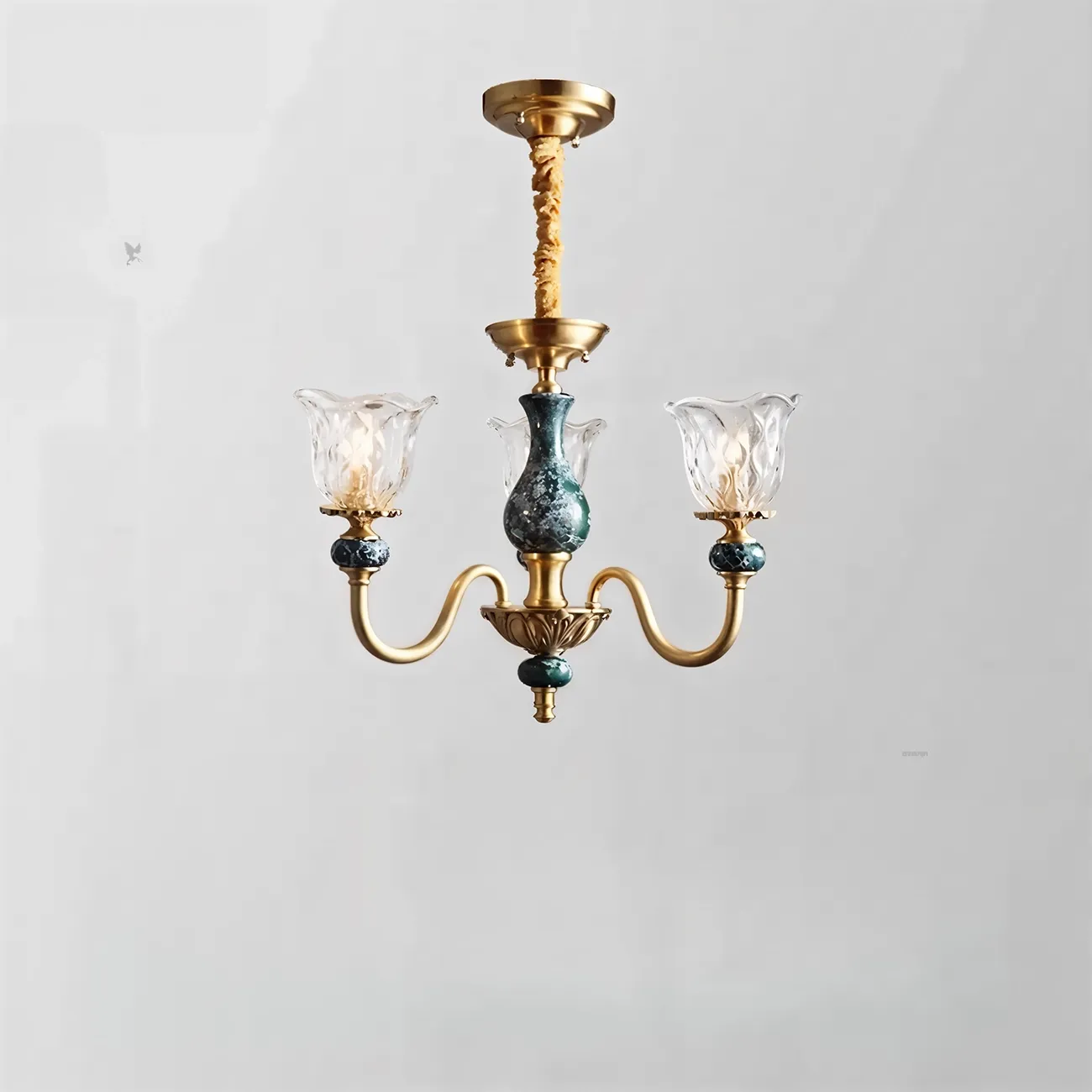 European Elegant Brass Flower Shape Clear Glass Chandelier Image - 6