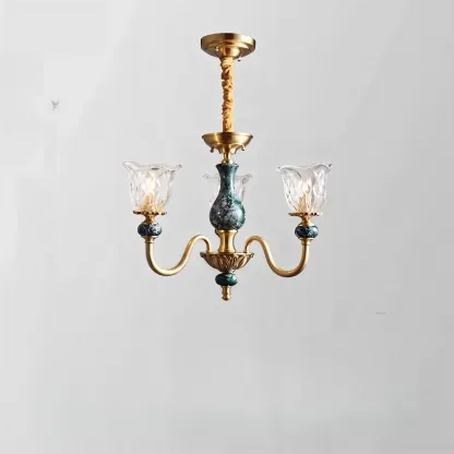 European Elegant Brass Flower Shape Clear Glass Chandelier Image - 6