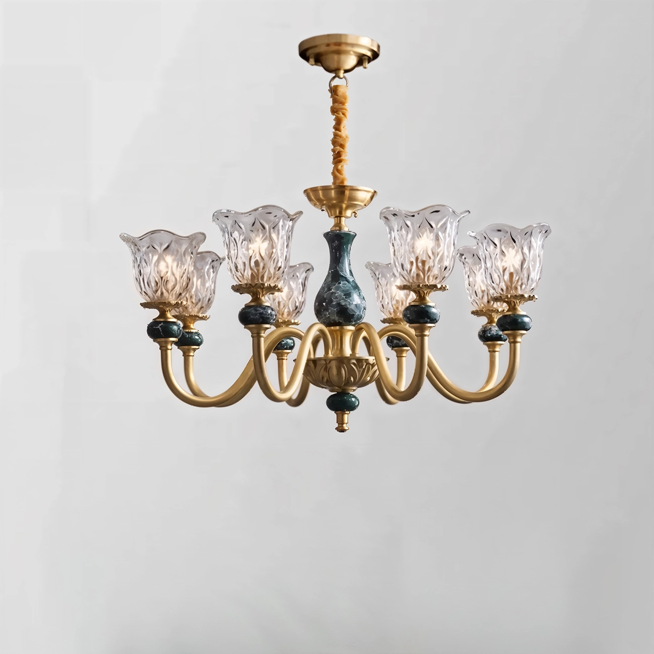 European Elegant Brass Flower Shape Clear Glass Chandelier Image - 7 | homeyfad