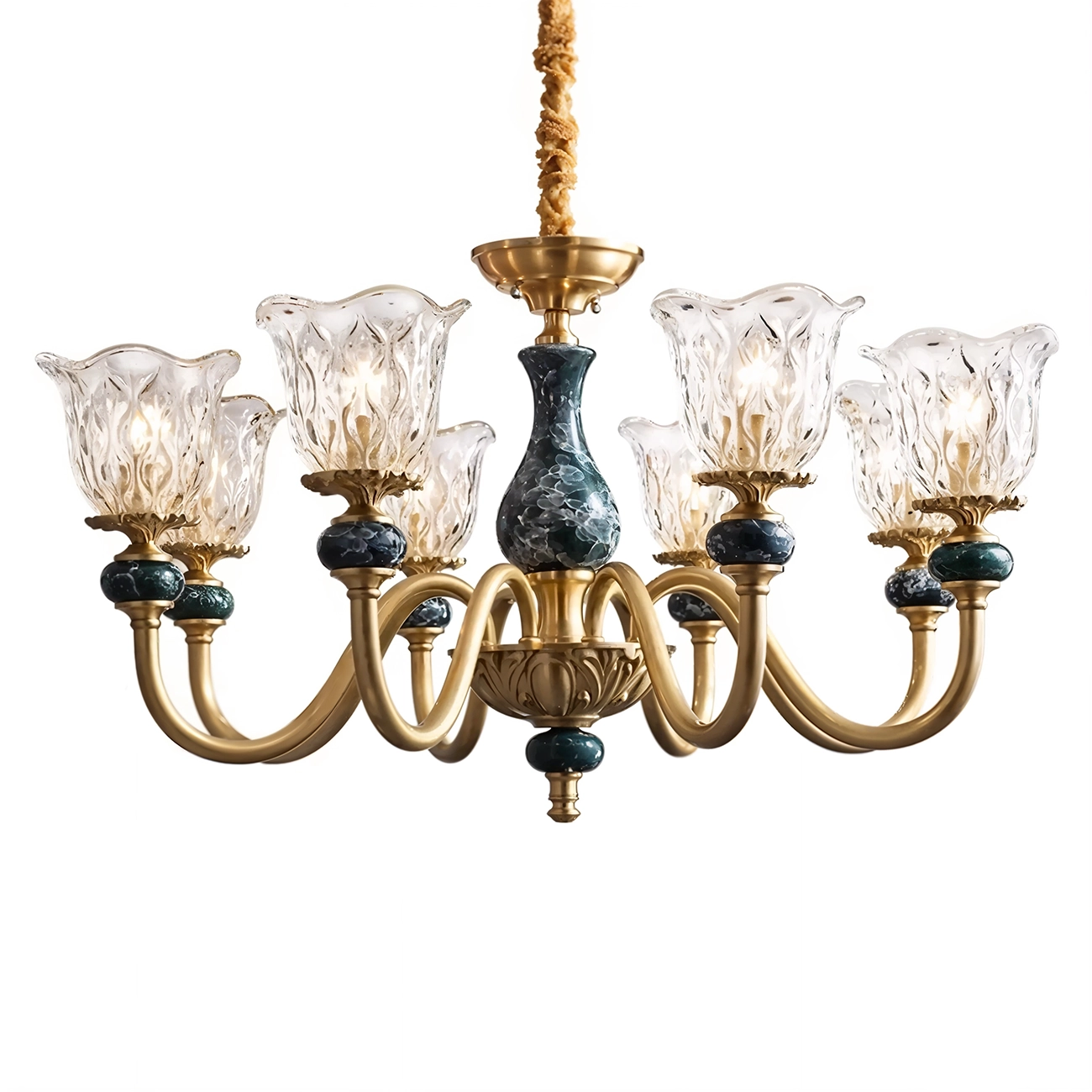 European Elegant Brass Flower Shape Clear Glass Chandelier Image - 9 | homeyfad