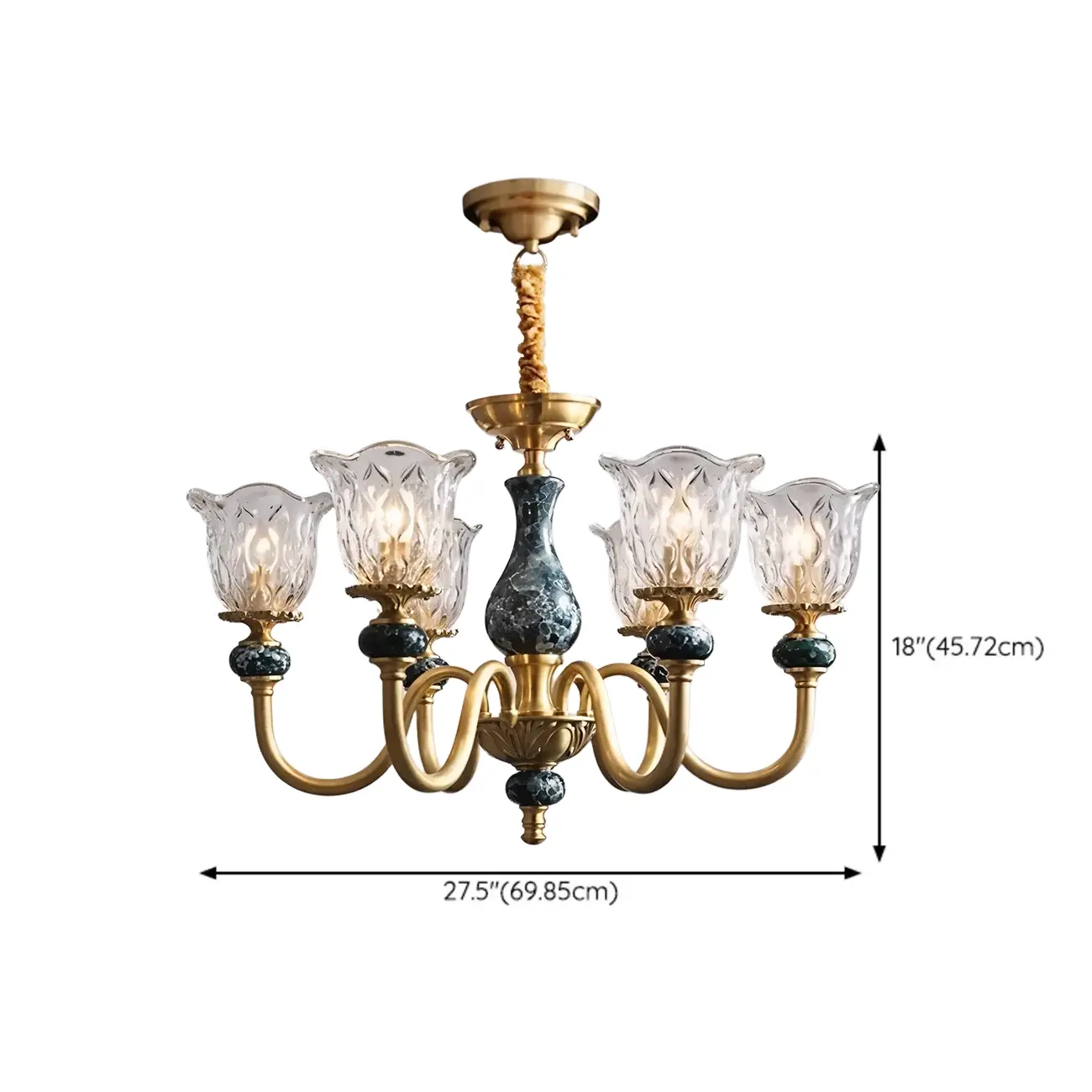 European Elegant Brass Flower Shape Clear Glass Chandelier Image - 11 | homeyfad