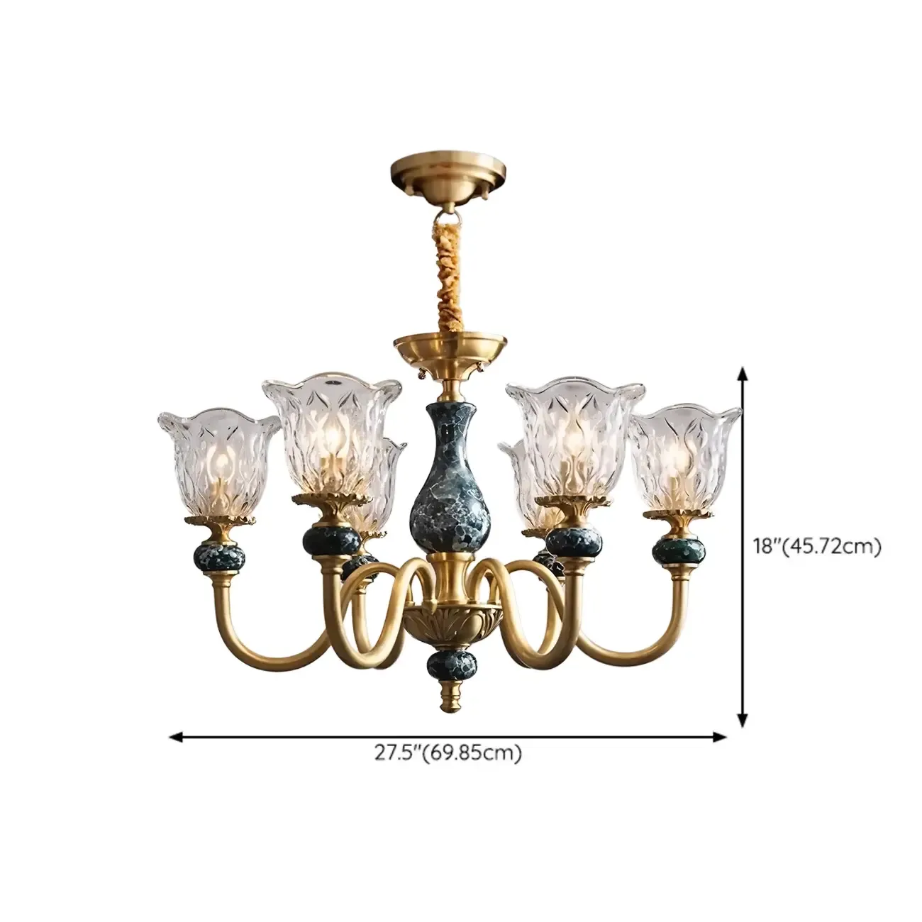 European Elegant Brass Flower Shape Clear Glass Chandelier Image - 11