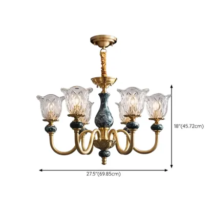 European Elegant Brass Flower Shape Clear Glass Chandelier Image - 11