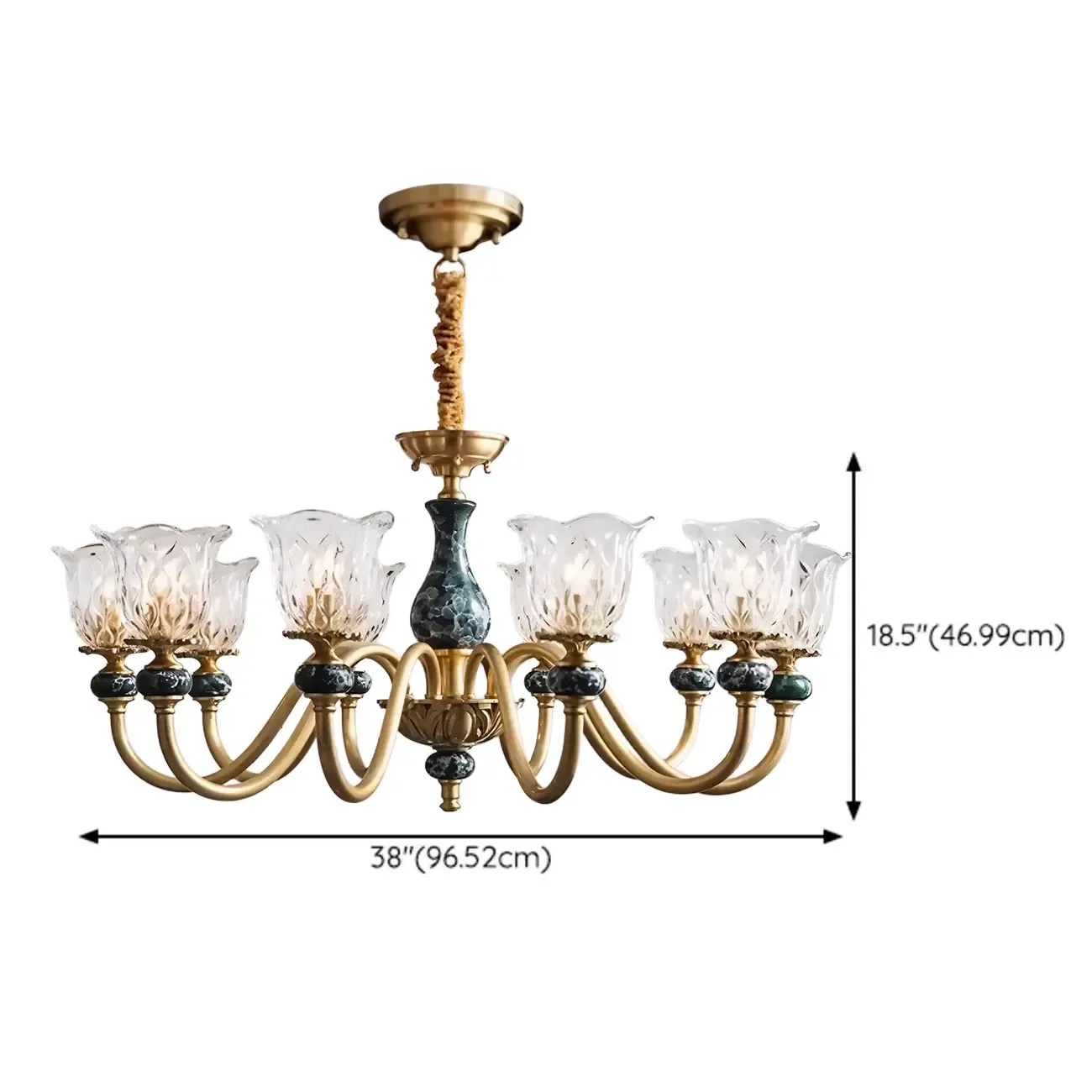 European Elegant Brass Flower Shape Clear Glass Chandelier Image - 13
