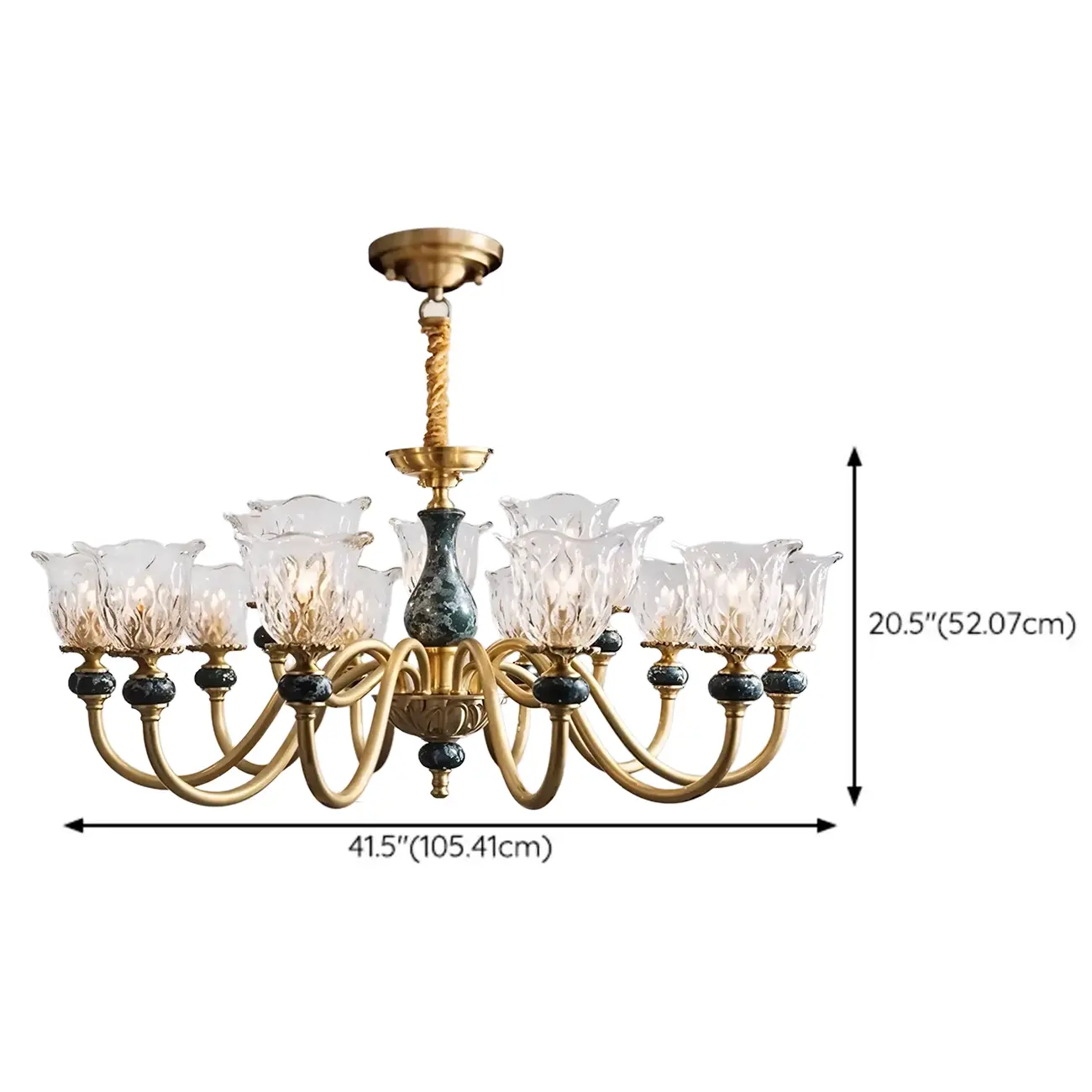 European Elegant Brass Flower Shape Clear Glass Chandelier Image - 14 | homeyfad