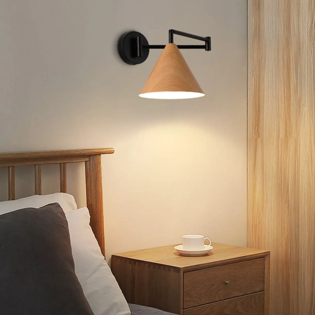 Modern Minimalist Wooden Cone LED Wall Light for Living Room Image - 3 | homeyfad