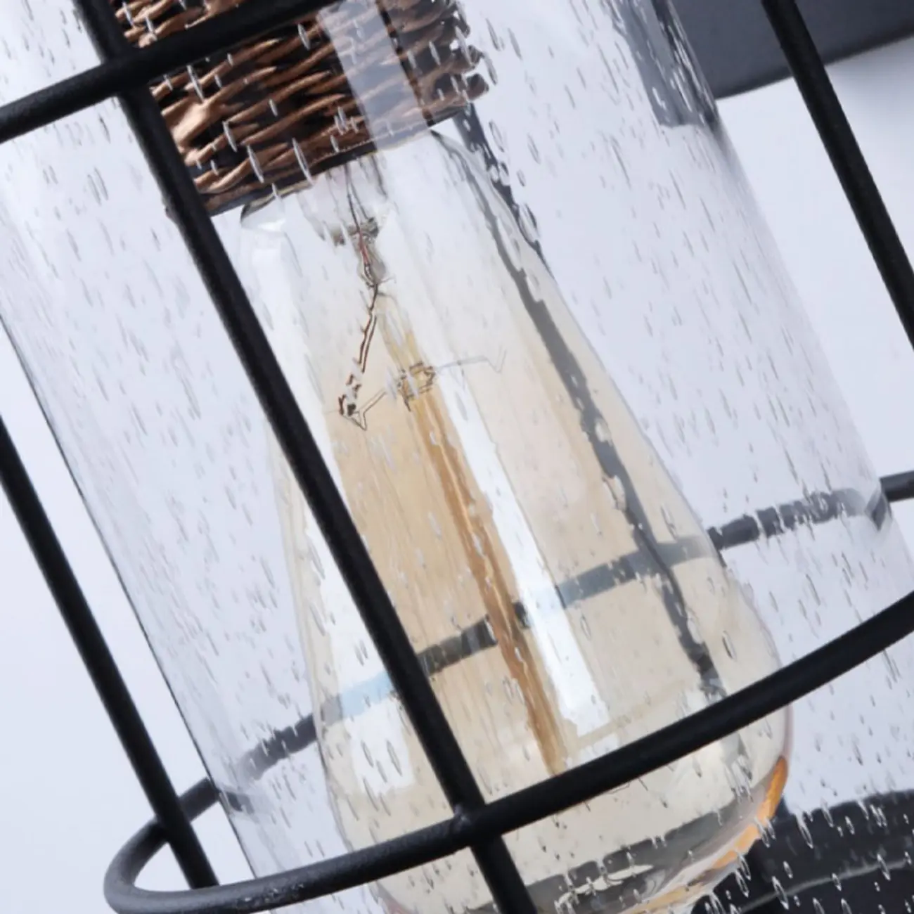 Industrial Outdoor Wall Light Black Metal Cylinder Glass Lantern Image - 7 | homeyfad