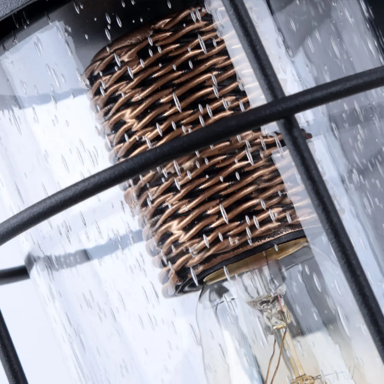 Industrial Outdoor Wall Light Black Metal Cylinder Glass Lantern Image - 9 | homeyfad