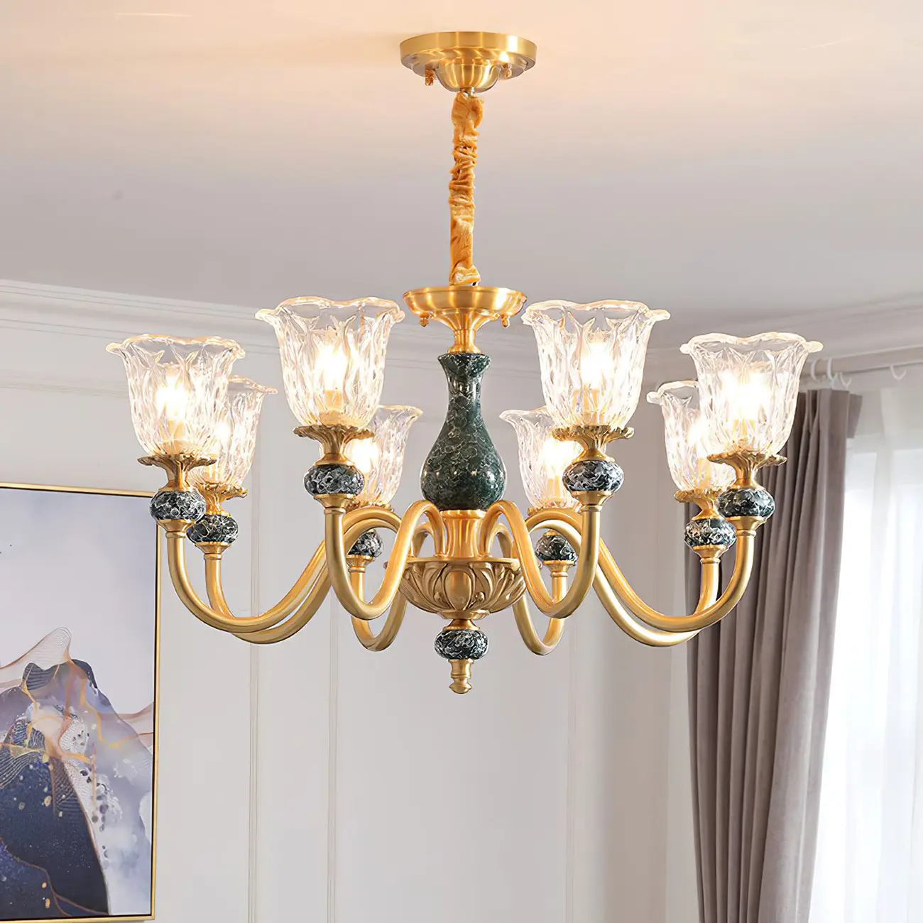 European Elegant Brass Flower Shape Clear Glass Chandelier Image - 3 | homeyfad