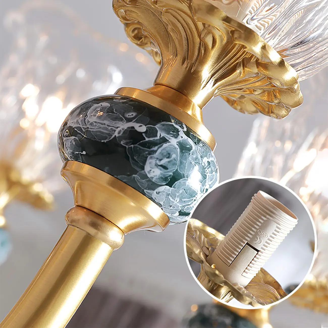 European Elegant Brass Flower Shape Clear Glass Chandelier Image - 6 | homeyfad