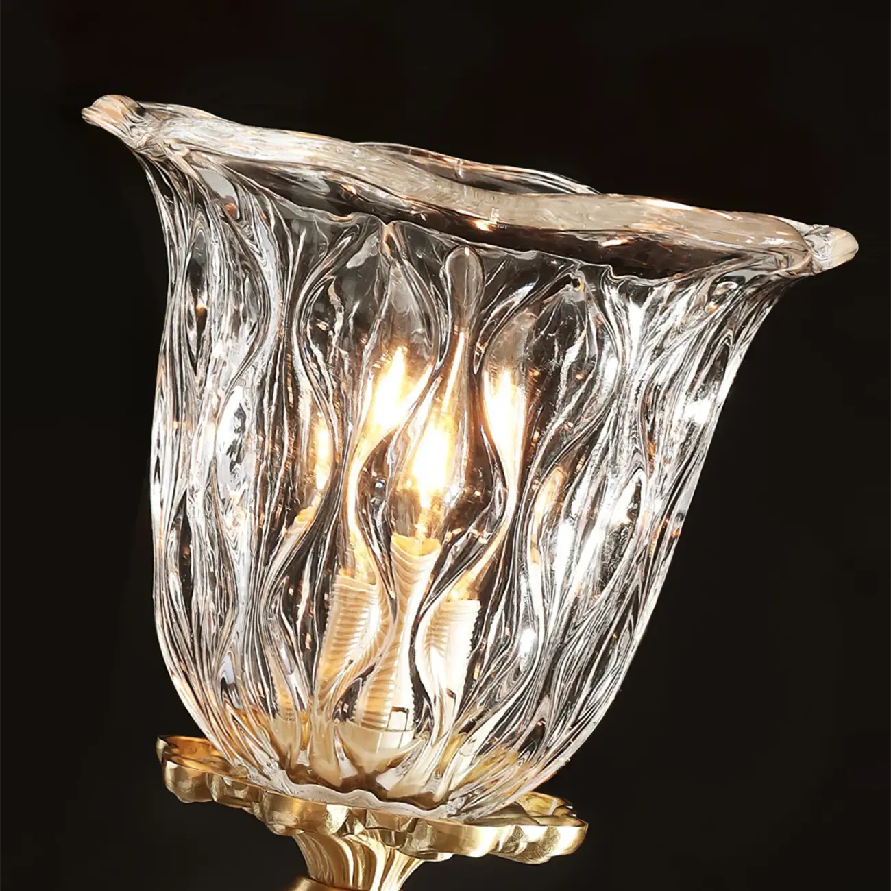 European Elegant Brass Flower Shape Clear Glass Chandelier Image - 8