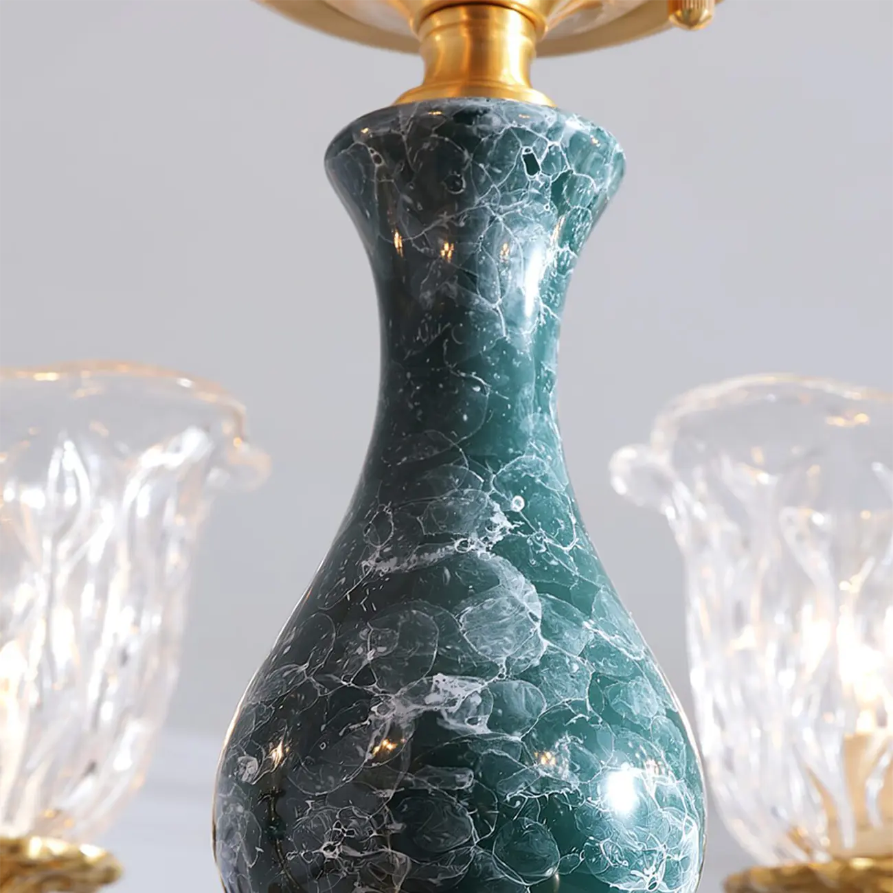 European Elegant Brass Flower Shape Clear Glass Chandelier Image - 9 | homeyfad