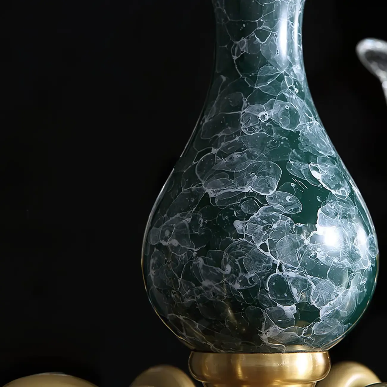 European Elegant Brass Flower Shape Clear Glass Chandelier Image - 14