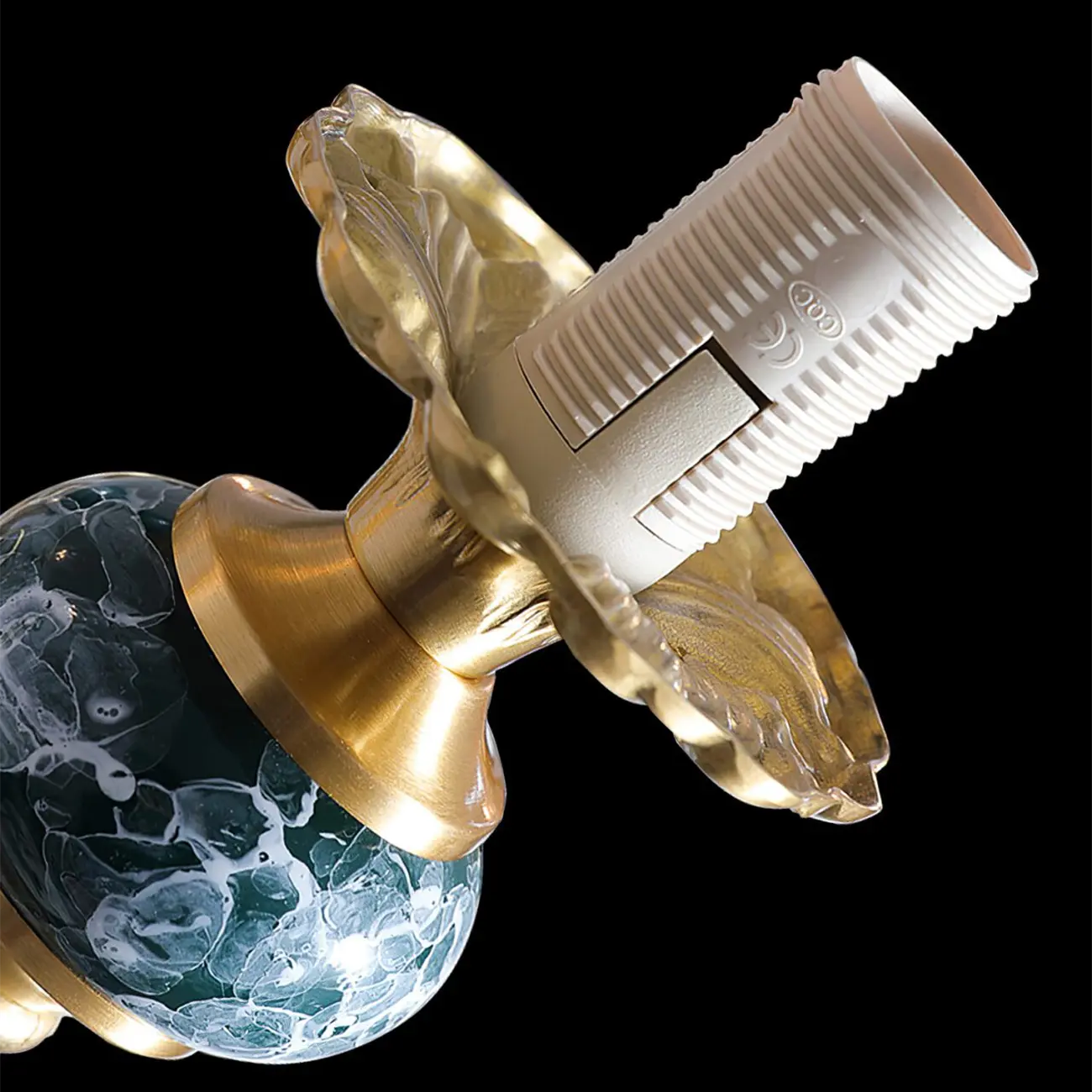 European Elegant Brass Flower Shape Clear Glass Chandelier Image - 15 | homeyfad