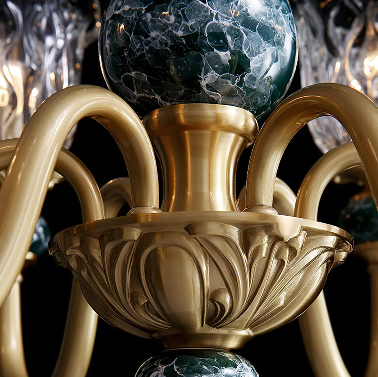 European Elegant Brass Flower Shape Clear Glass Chandelier Image - 17 | homeyfad