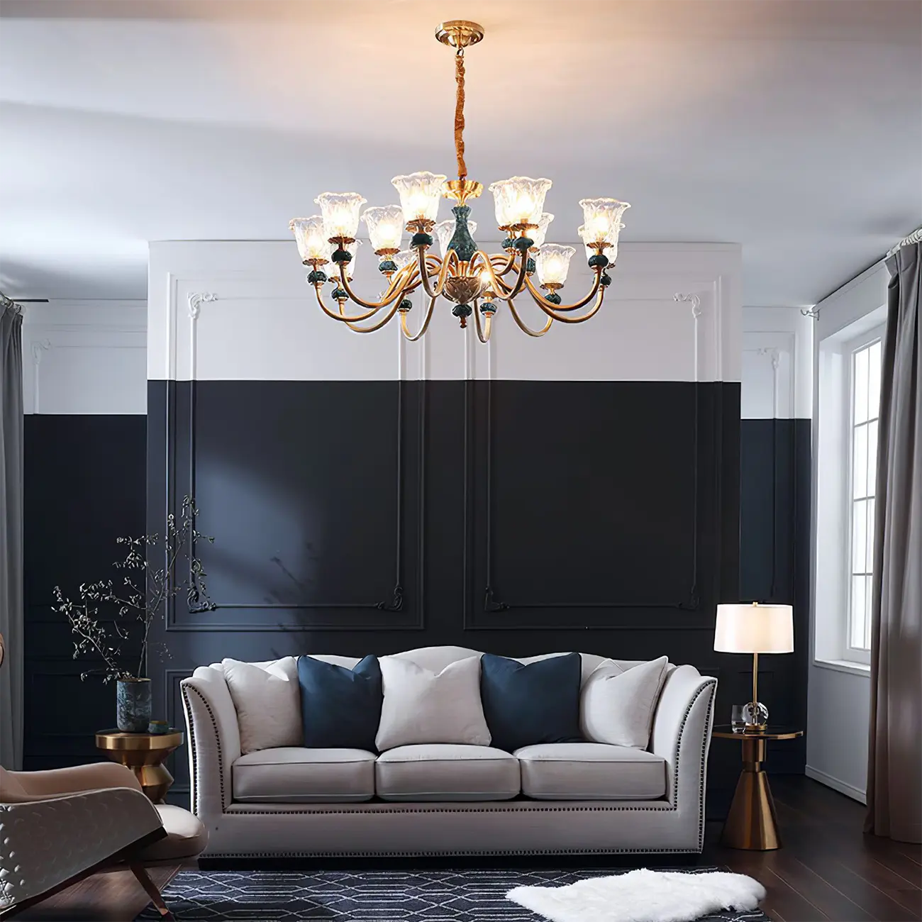 European Elegant Brass Flower Shape Clear Glass Chandelier Image - 4 | homeyfad