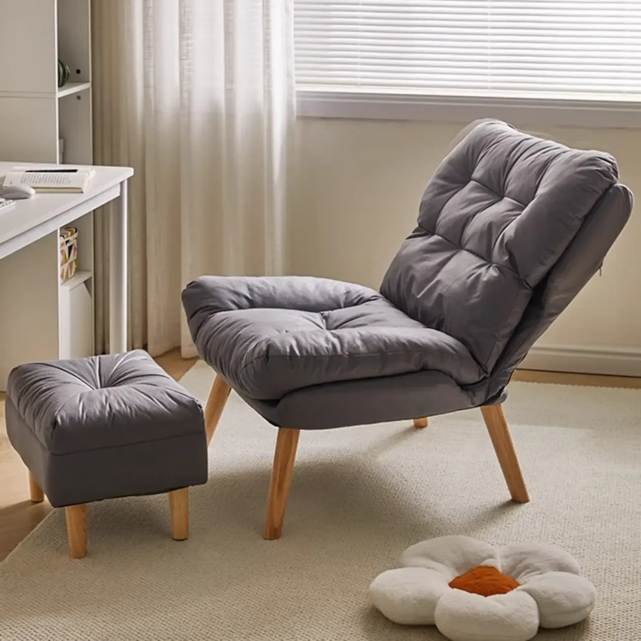 Modern Faux Leather Accent Chair with Ottoman for Living Room Image - 3