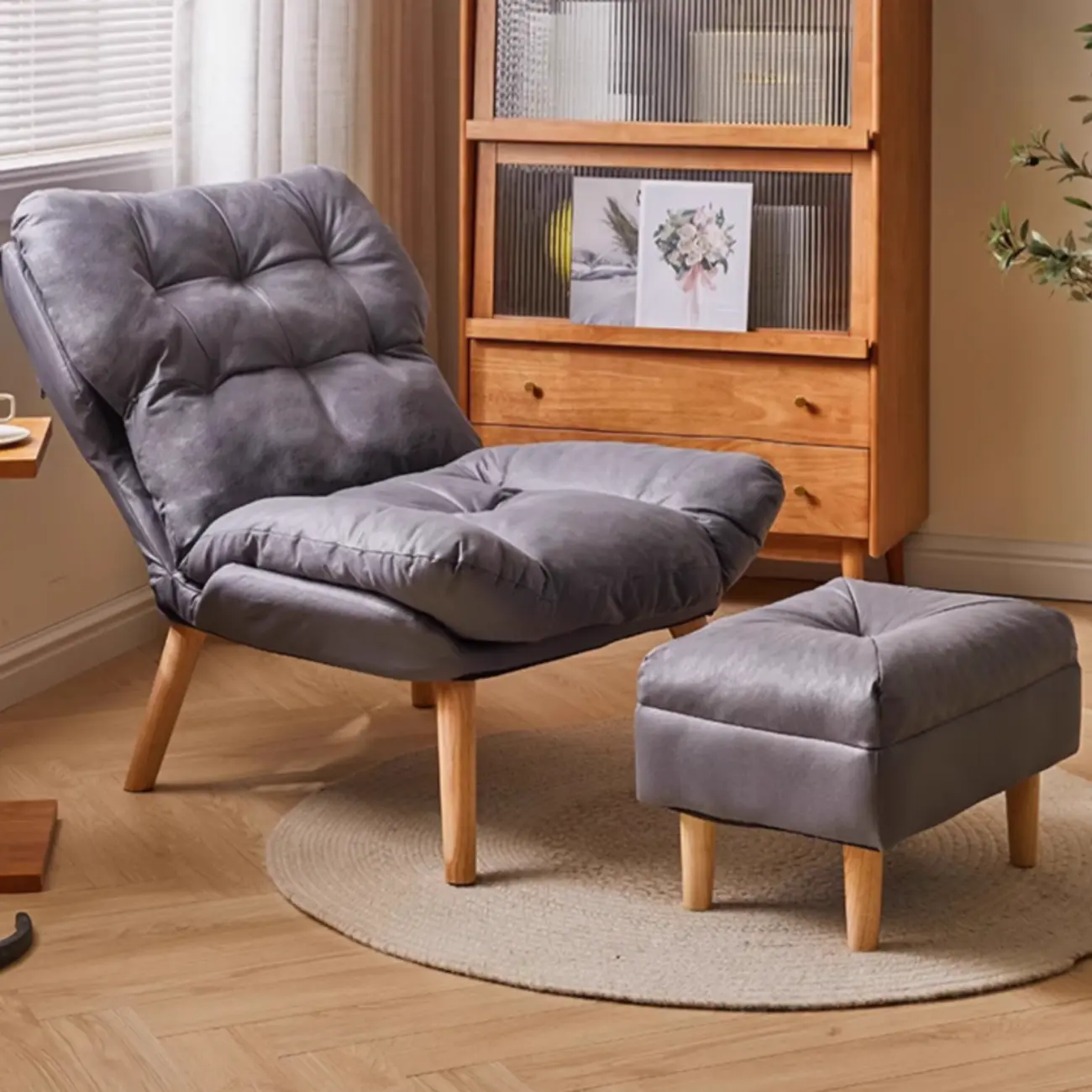 Modern Faux Leather Accent Chair with Ottoman for Living Room Image - 2 | homeyfad