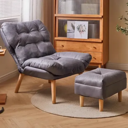 Modern Faux Leather Accent Chair with Ottoman for Living Room Image - 2