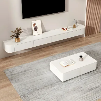 Modern Solid Wood Floating TV Stand with Drawers Image - 8
