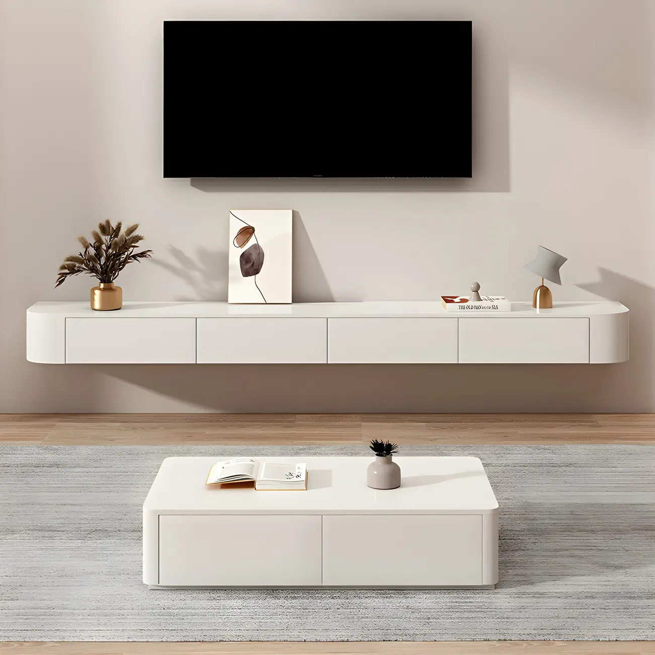 Modern Solid Wood Floating TV Stand with Drawers Image - 9 | homeyfad