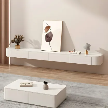 Modern Solid Wood Floating TV Stand with Drawers Image - 1