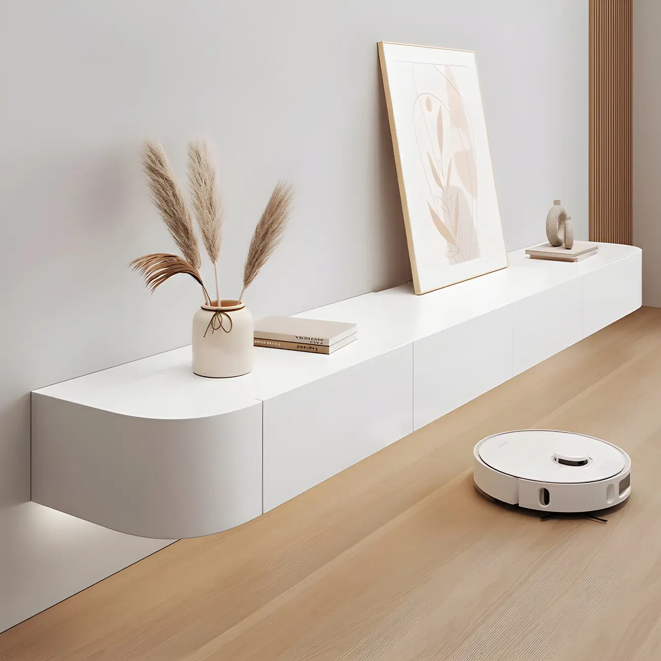 Modern Solid Wood Floating TV Stand with Drawers Image - 2 | homeyfad