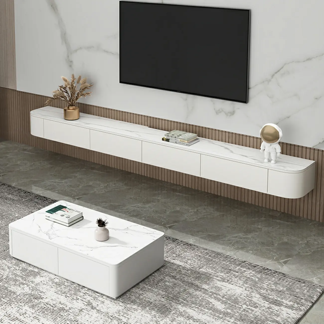 Modern Solid Wood Floating TV Stand with Drawers Image - 10 | homeyfad