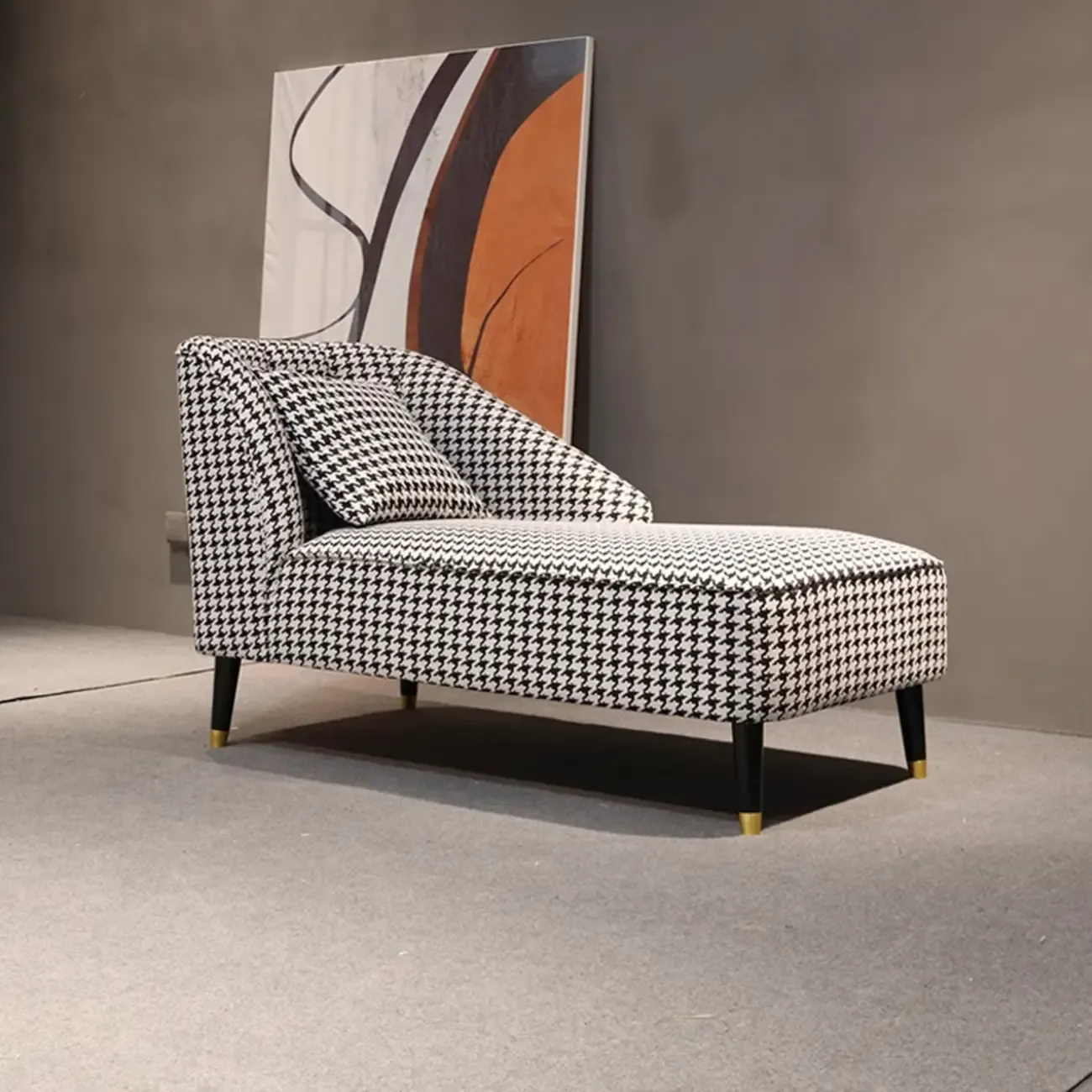 Modern Houndstooth Black White Chaise Lounge Image - 1
