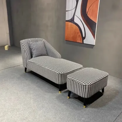 Modern Houndstooth Black White Chaise Lounge Image - 5