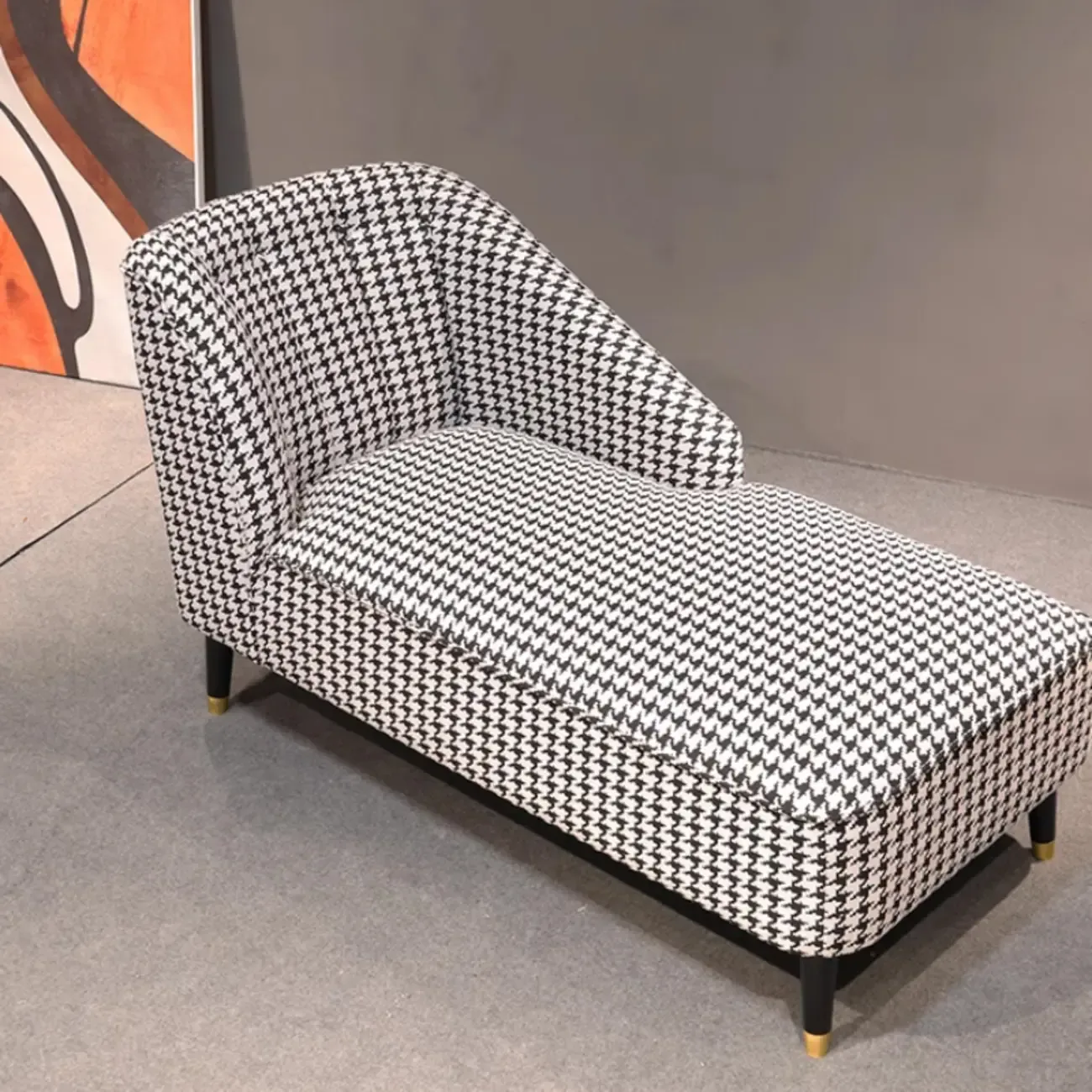 Modern Houndstooth Black White Chaise Lounge Image - 3