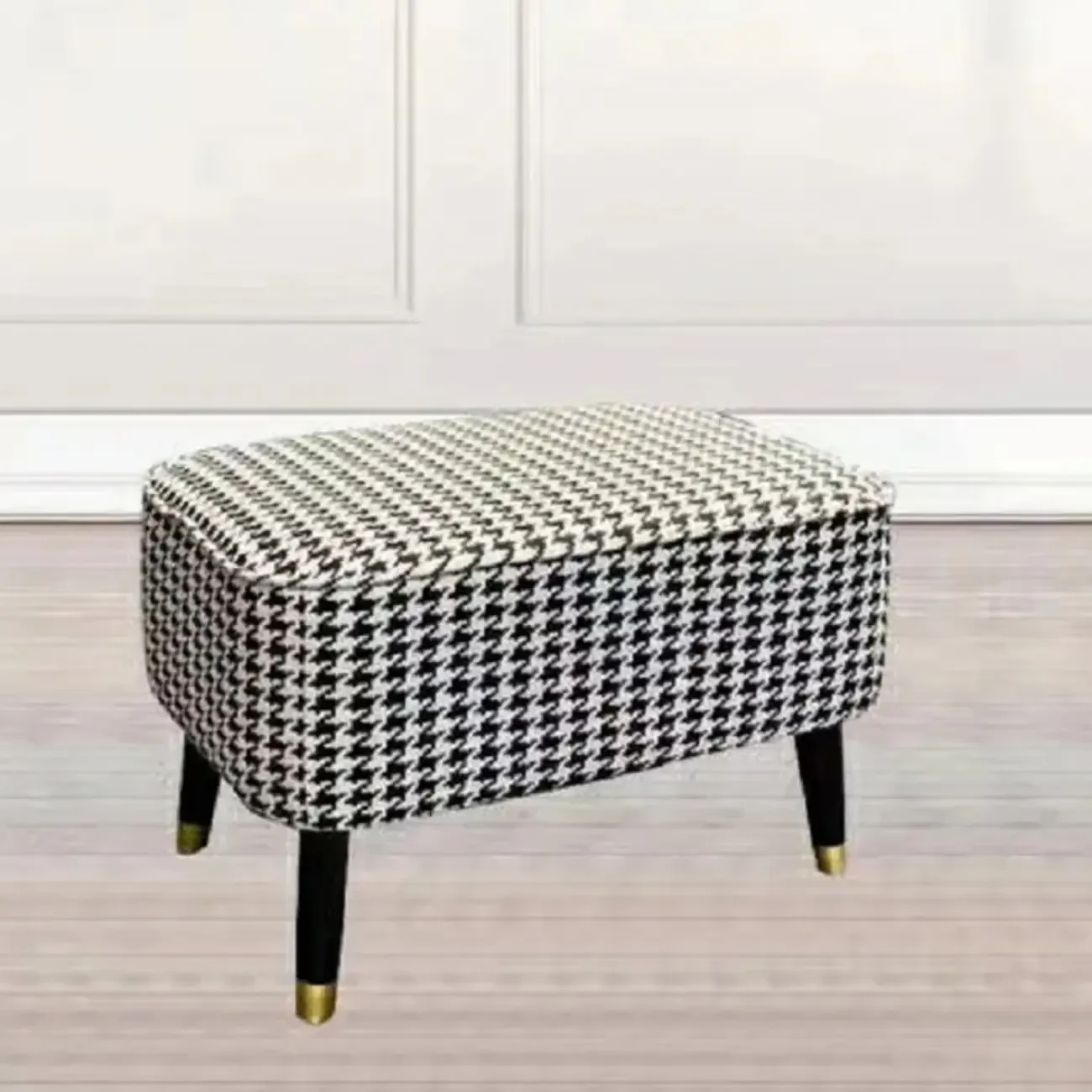 Modern Houndstooth Black White Chaise Lounge Image - 10