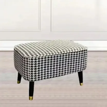 Modern Houndstooth Black White Chaise Lounge Image - 10