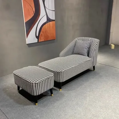 Modern Houndstooth Black White Chaise Lounge Image - 6