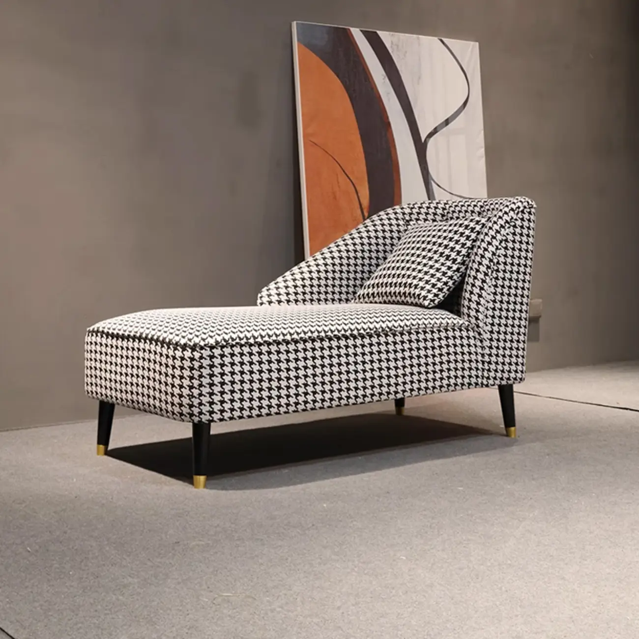 Modern Houndstooth Black White Chaise Lounge Image - 2 | homeyfad