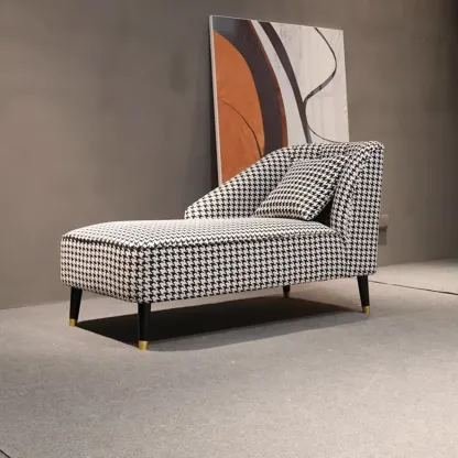 Modern Houndstooth Black White Chaise Lounge Image - 2