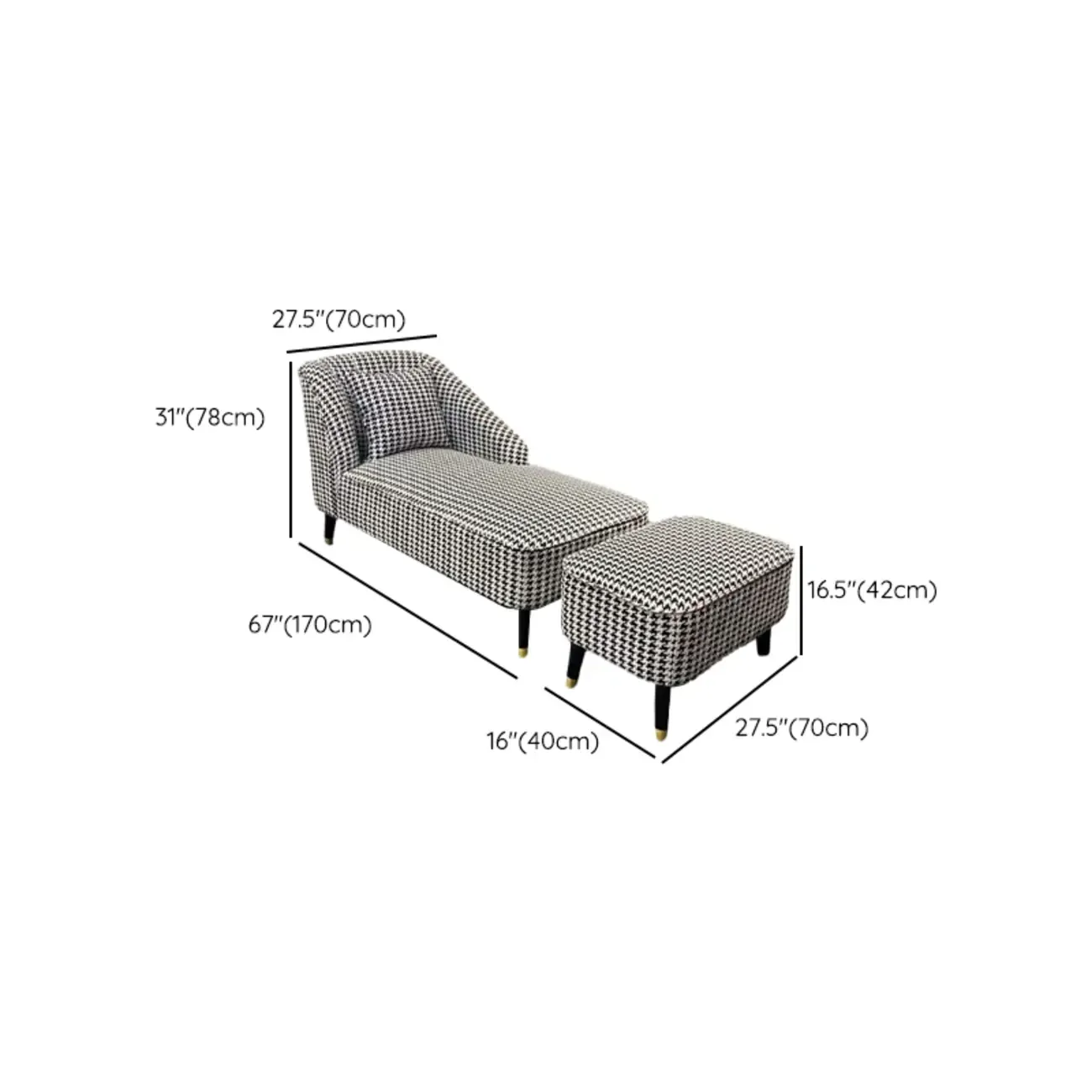 Modern Houndstooth Black White Chaise Lounge Image - 14