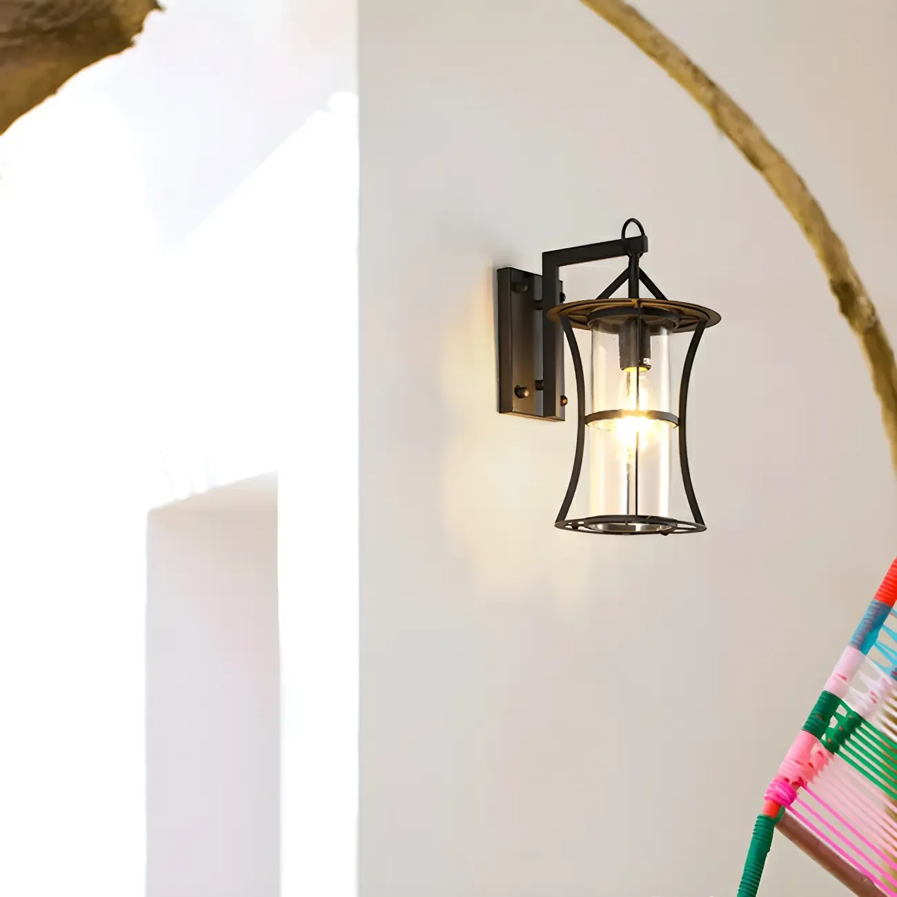 Industrial Metal Geometric Glass Lantern Outdoor Wall Light Image - 1