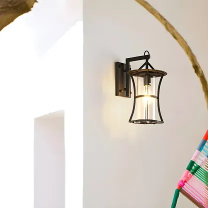 Industrial Metal Geometric Glass Lantern Outdoor Wall Light Image - 1