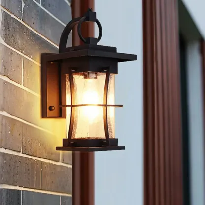 Industrial Metal Geometric Glass Lantern Outdoor Wall Light Image - 2